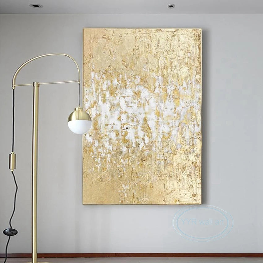 Handmade Gold Foil Abstract Oil Painting | Modern Nordic Wall Art Abstract Oil Painting Peaceful Pleasures Health and Wellness