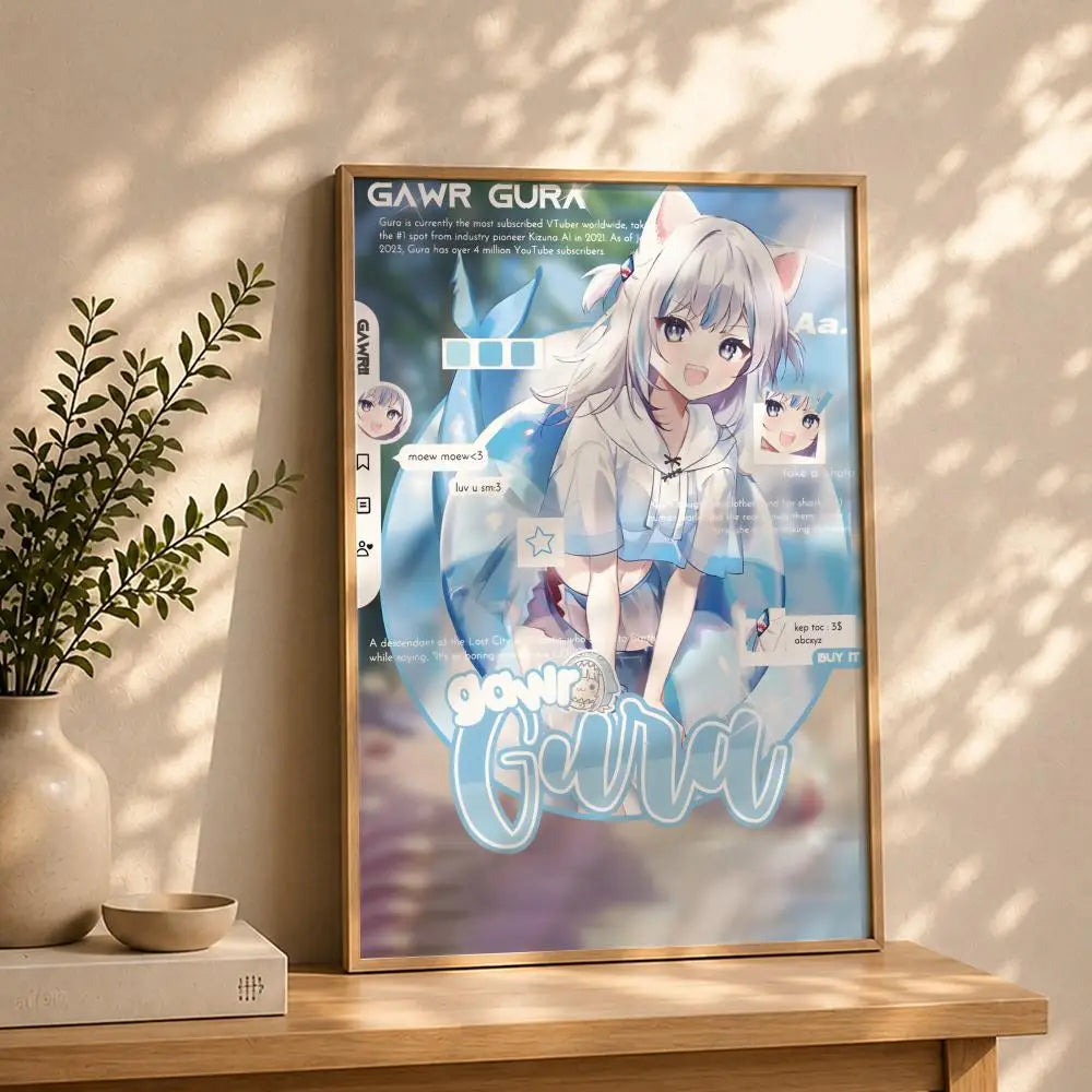 Vtuber G-Gawr GuraS Poster HD Self Adhesive Waterproof Wall Art Ideal for Home Office Dorm Bedroom Great Gift Peaceful Pleasures Health and Wellness White1 21X30cmNoframe