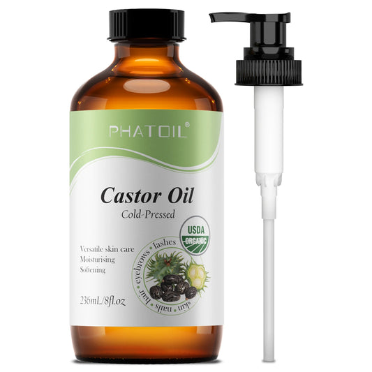 PHATOIL 236ml/118ml Organic Cold-Pressed Castor Oil For Eyelashes & Eyebrows,Hair Growth,Skin & Nails Care-Natural Castor Oils Peaceful Pleasures Health and Wellness