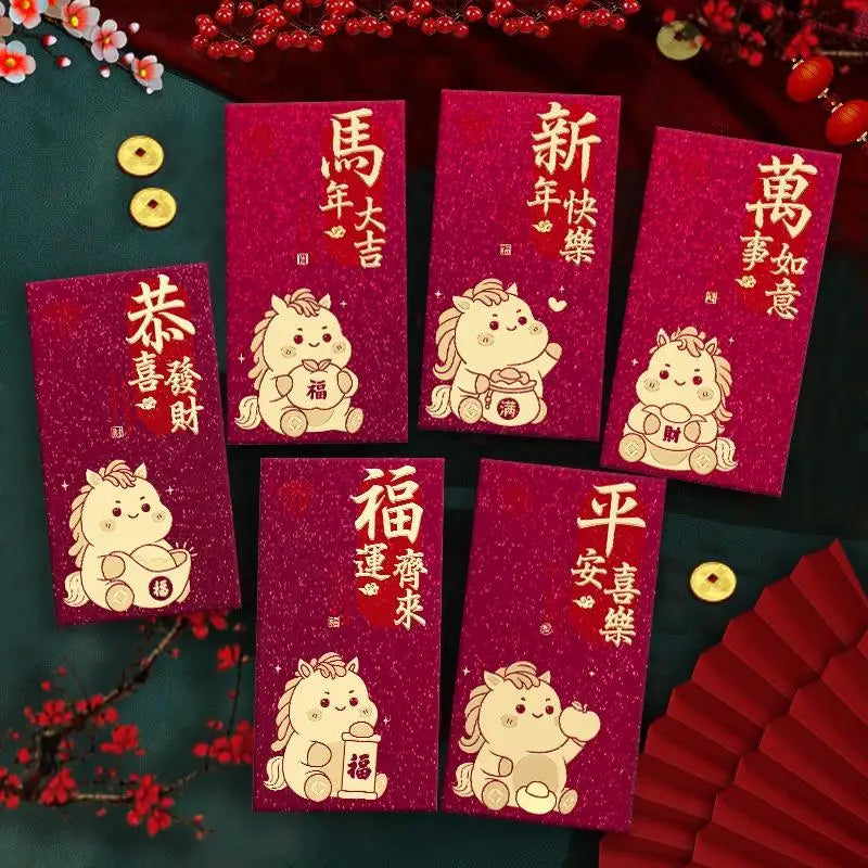 2026 Horse Year Red Envelopes – 6-Pack Lucky Money Bags