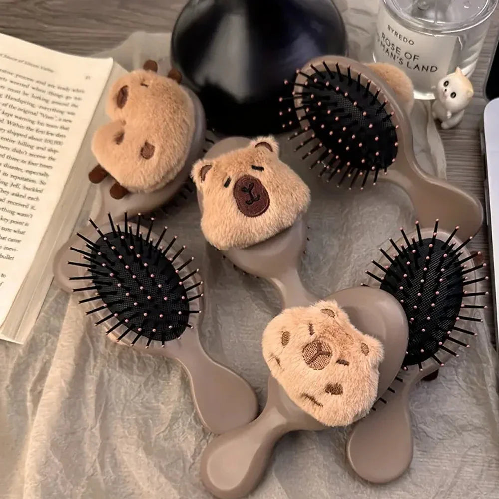 Plush Capybara Mini Paddle Hair Brush – Cute Detangling Tool