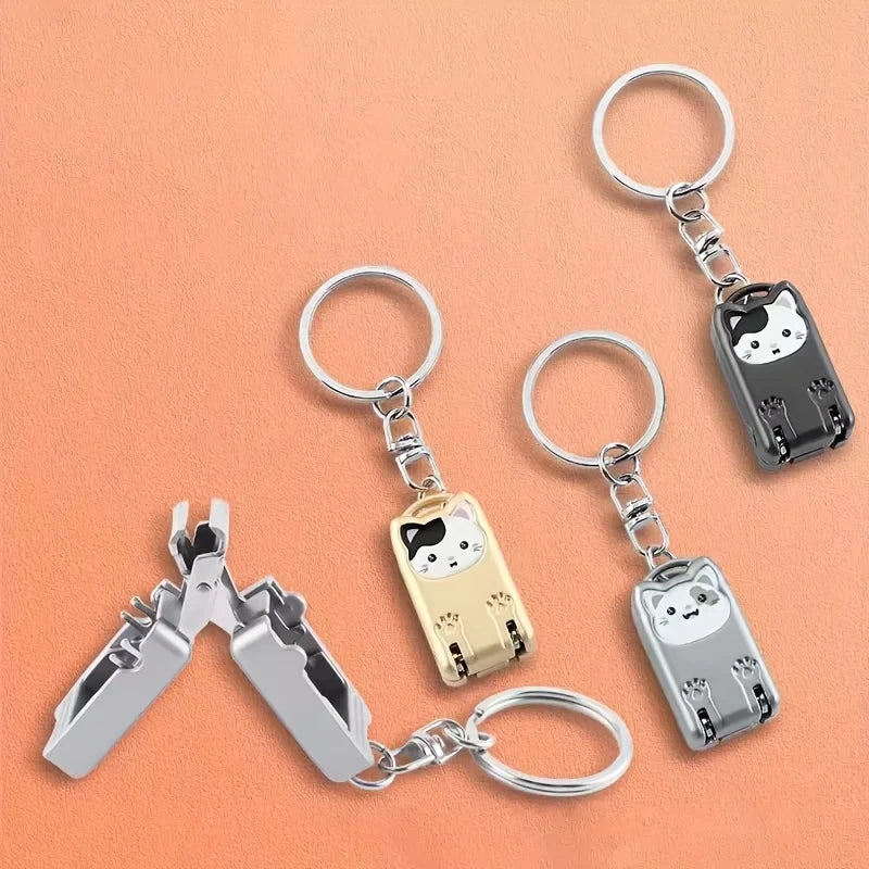 Adorable Kitten Keychain Rotary Nail Clipper – Foldable Stainless Steel Nail Trimmer for Fingernail & Toenail Care Peaceful Pleasures Health and Wellness