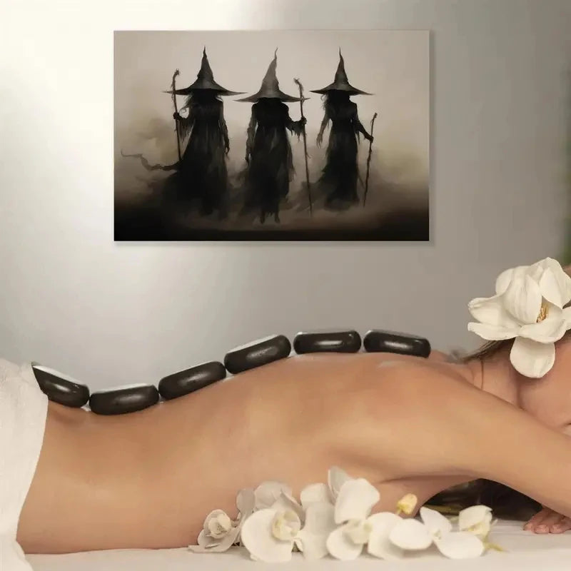 Abstract Retro Witch Halloween Canvas Wall Art Print Canvas Wall Art Peaceful Pleasures Health and Wellness