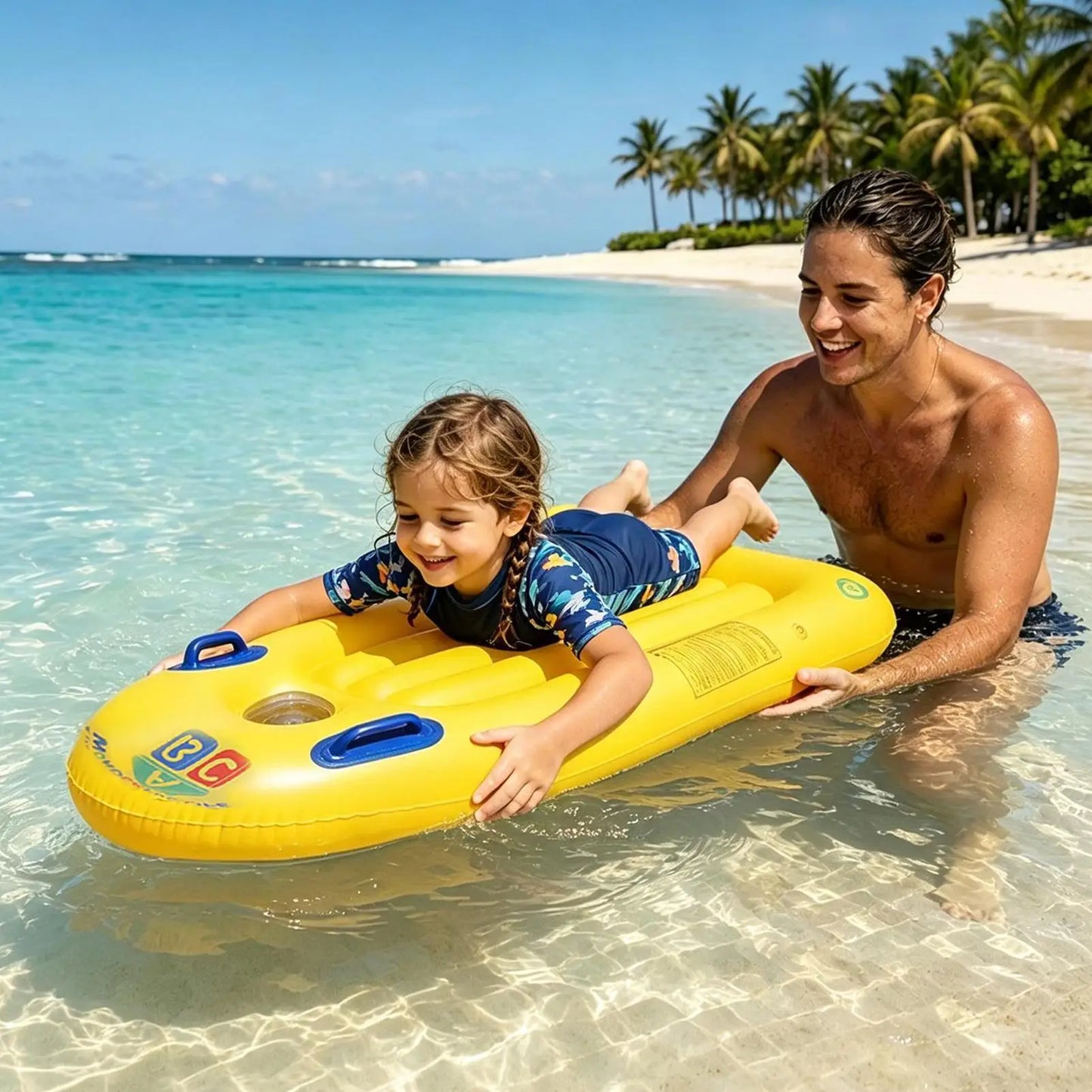 Inflatable Body Board with Handles PVC Blow Up Pool Float Swim Toy for Kids Beach Pool Garden Lake Summer Travel Peaceful Pleasures Health and Wellness