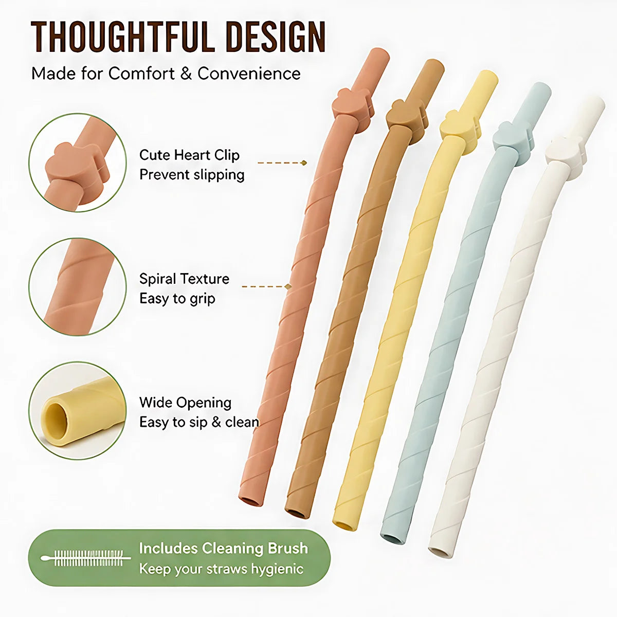 5/10Pcs Reusable Silicone Straw with 1 Cleaning Brush, 6.1inch Long Silicone Straws, Premium Soft Flexible Straw for Tea Juice Peaceful Pleasures Health and Wellness