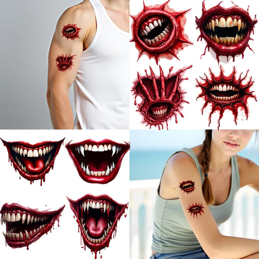 9-Pack Halloween Temporary Tattoo Stickers – Fanged Mouth & Lips Temporary Tattoo Stickers Oasis Select
