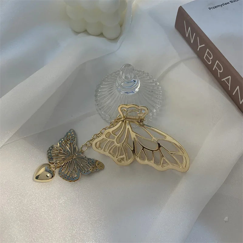 Hollow Butterfly Tassel Hair Clips – Vintage Gold Metal Pins