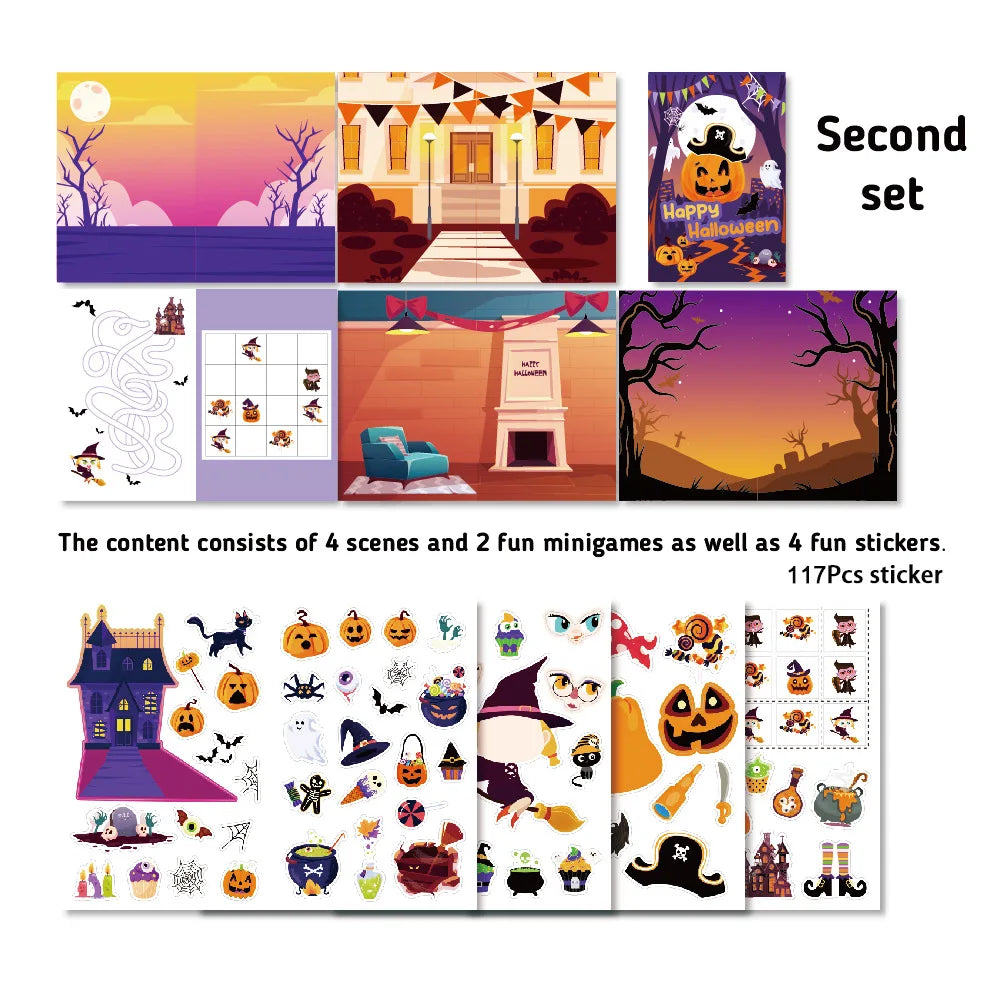 Christmas Halloween Sticker Book Reusable Stickers DIY Dress-up Fun