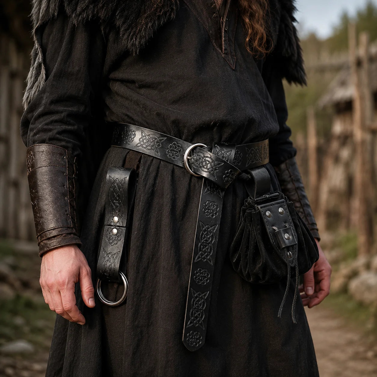 Celtic Leather Belt Pouch Medieval Waist Bag Ring Holder Adjustable