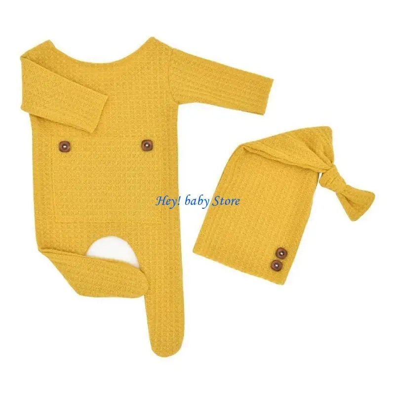 Newborn Knitted Romper & Turban Hat Set | Baby Photo Prop