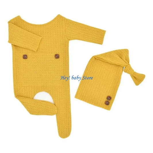 Newborn Knitted Romper & Turban Hat Set | Baby Photo Prop Baby Photography Prop Peaceful Pleasures Health and Wellness