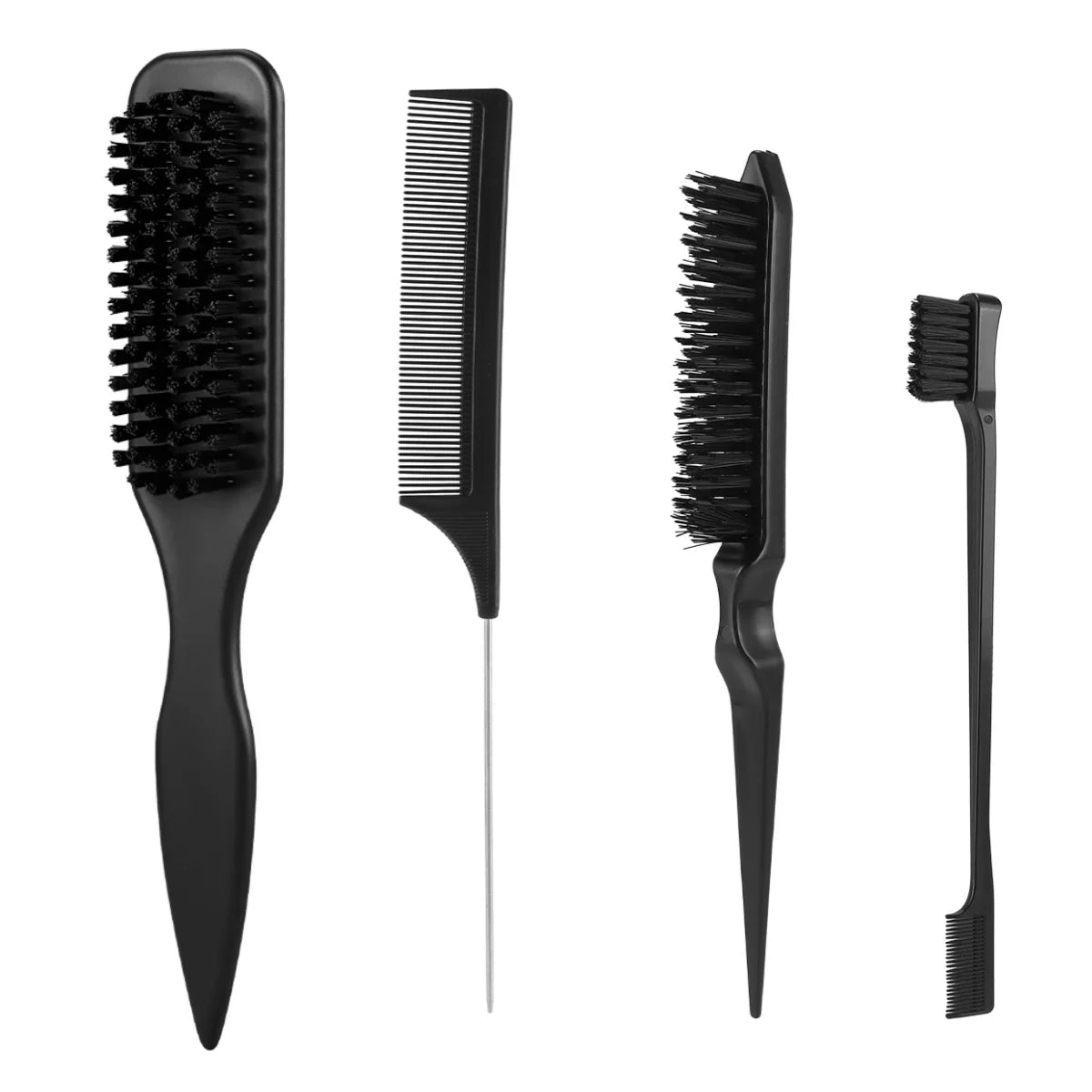 Nylon Bristle Edge Hair Brush Set,Slick Back Smoothing Brush For Baby Hair Flyaway Ponytail Bun Teasing Backcombing Styling Tool Peaceful Pleasures Health and Wellness D black