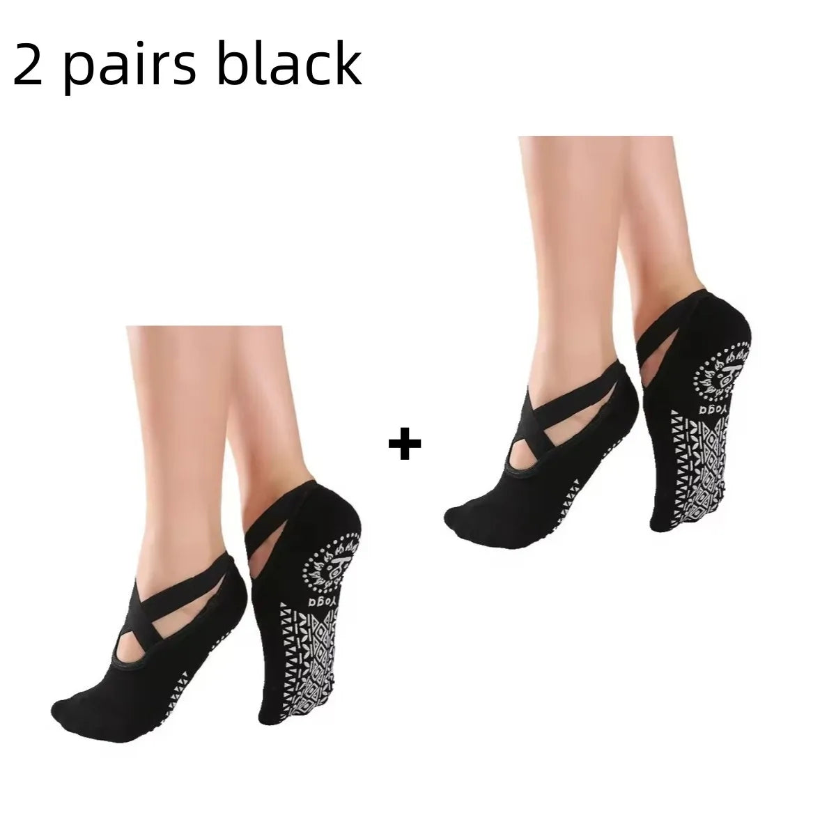 Bandage Yoga Pilates Socks for Women Ballet Dance Cotton Socks Anti-slip Woman Sport Sock Gym Workout Slipper Running Grip Sock Peaceful Pleasures Health and Wellness 2pairs Black