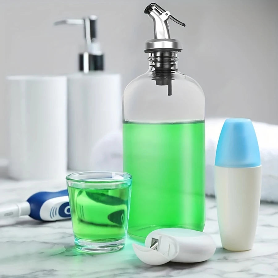 2pcs Refillable Mouthwash Dispenser Bottles – 16oz Clear 500ml Bathroom Containers with Pour Spout & Funnel