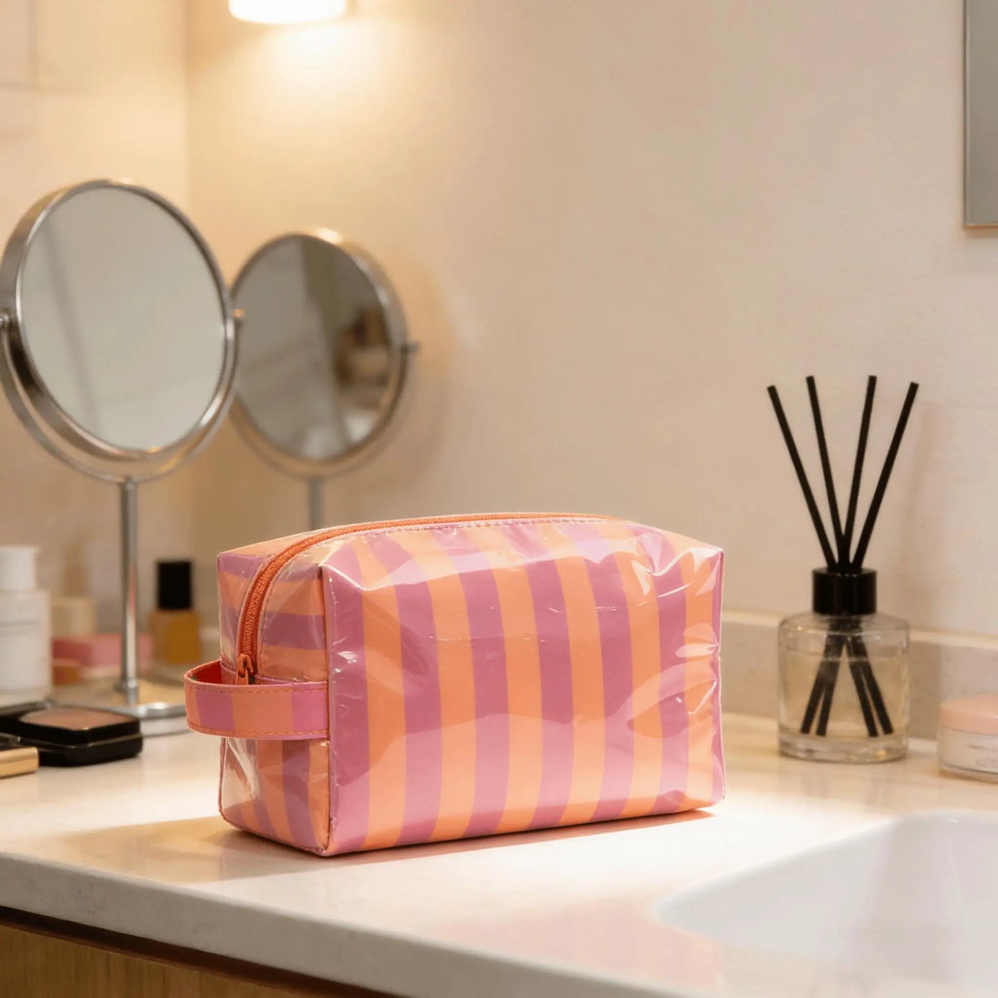 Striped Toiletry Bag – Women's Travel Cosmetic Organizer