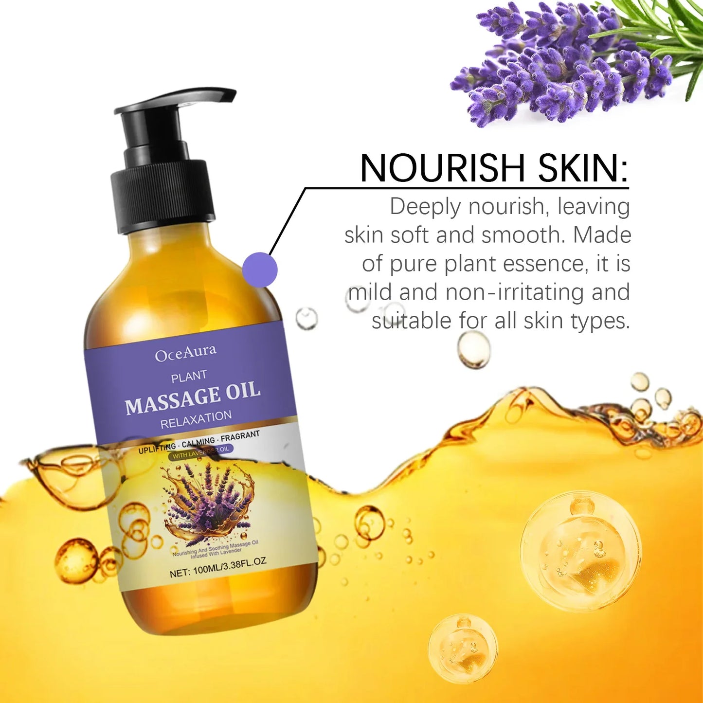 OceAura Lavender Body Massage Oil – Calming & Moisturizing 100ml
