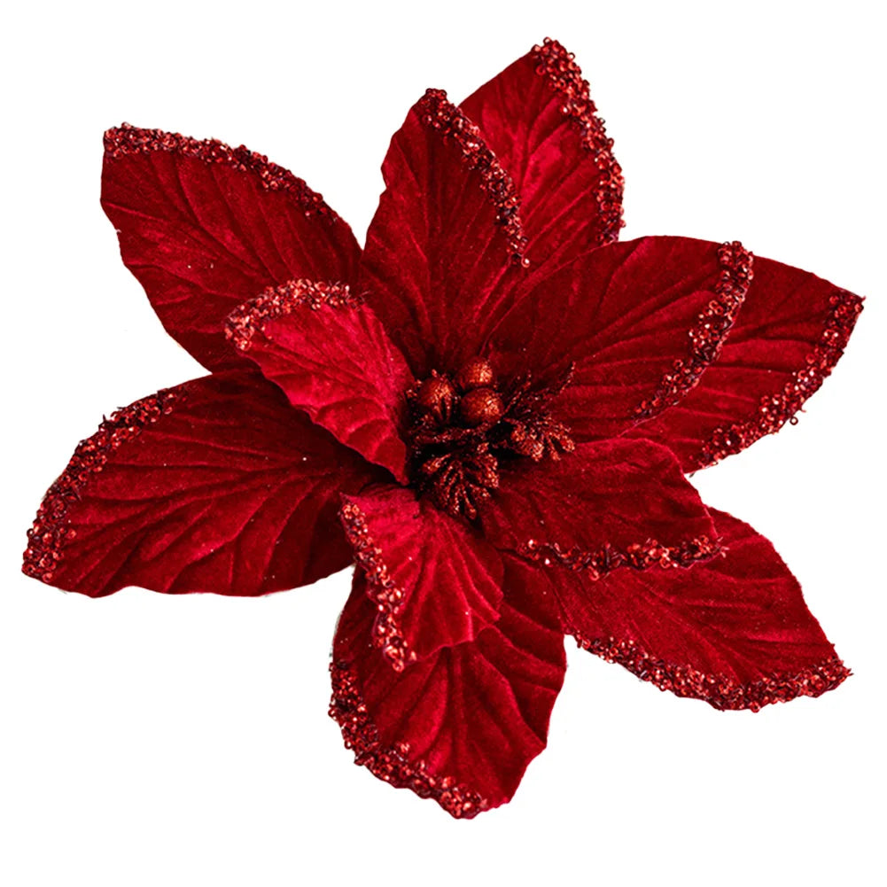 30cm Glitter Poinsettia Christmas Flower Ornament | Xmas Décor