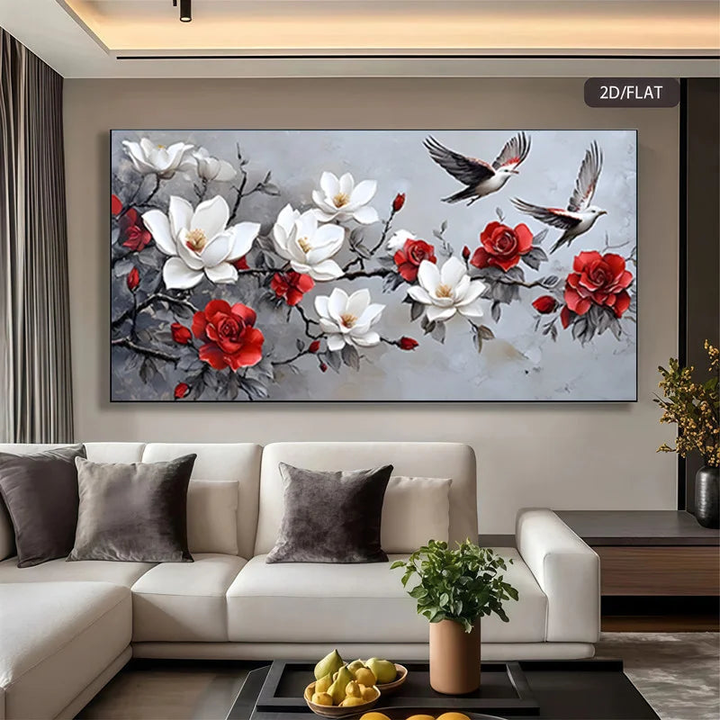 Floral Flying Birds Unframed Canvas Poster | Modern Wall Art Canvas Wall Art Peaceful Pleasures Health and Wellness