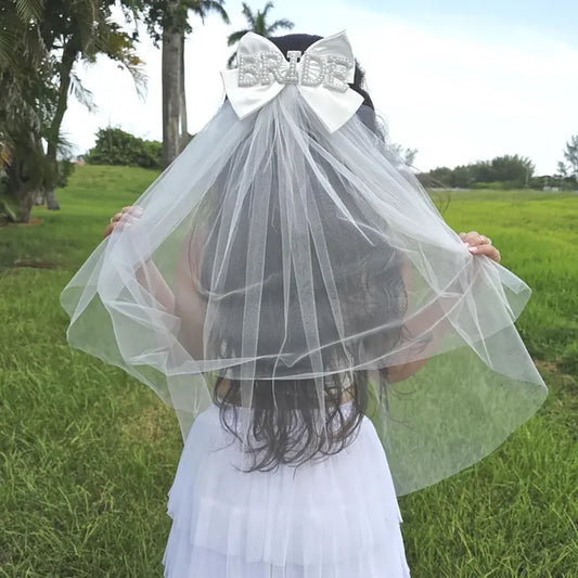 Rhinestone Bride Bow Veil | Bachelorette & Bridal Shower Bridal Hair Veil Peaceful Pleasures Health and Wellness