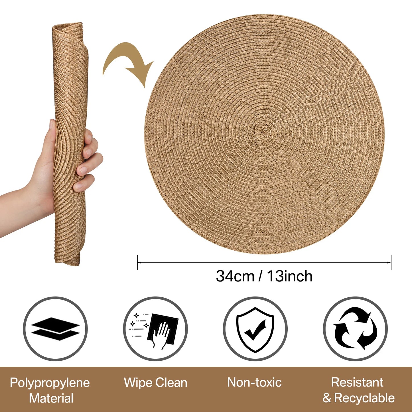 12pcs Round Braided Table Mat Washable Placemats Anti Slip Dining Tableware Bowl Pads Home Kitchen Decor Drink Cup Pad Coasters Peaceful Pleasures Health and Wellness