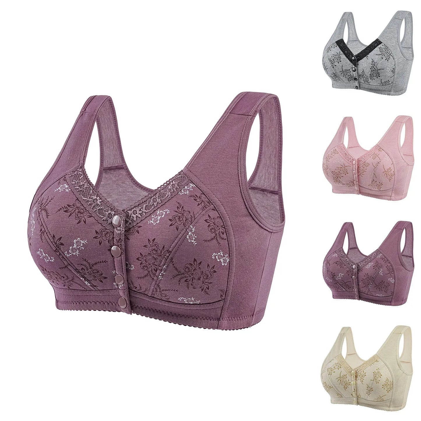 Wireless Bralette Comfortable Underwear Middle-aged Elderly Women Lace Chest Wrap Ultra-thin Mom Front Open Buckle Cotton Peaceful Pleasures Health and Wellness