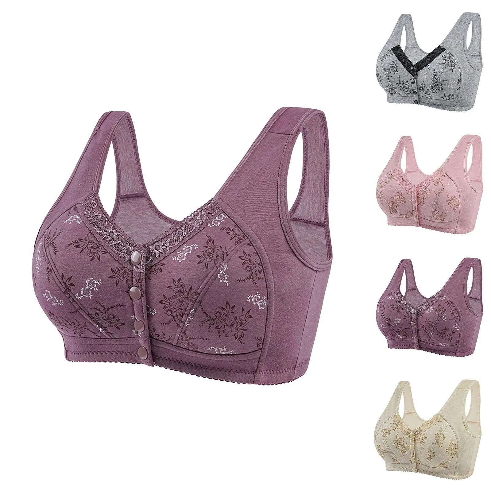 Wireless Bralette Comfortable Underwear Middle-aged Elderly Women Lace Chest Wrap Ultra-thin Mom Front Open Buckle Cotton Peaceful Pleasures Health and Wellness