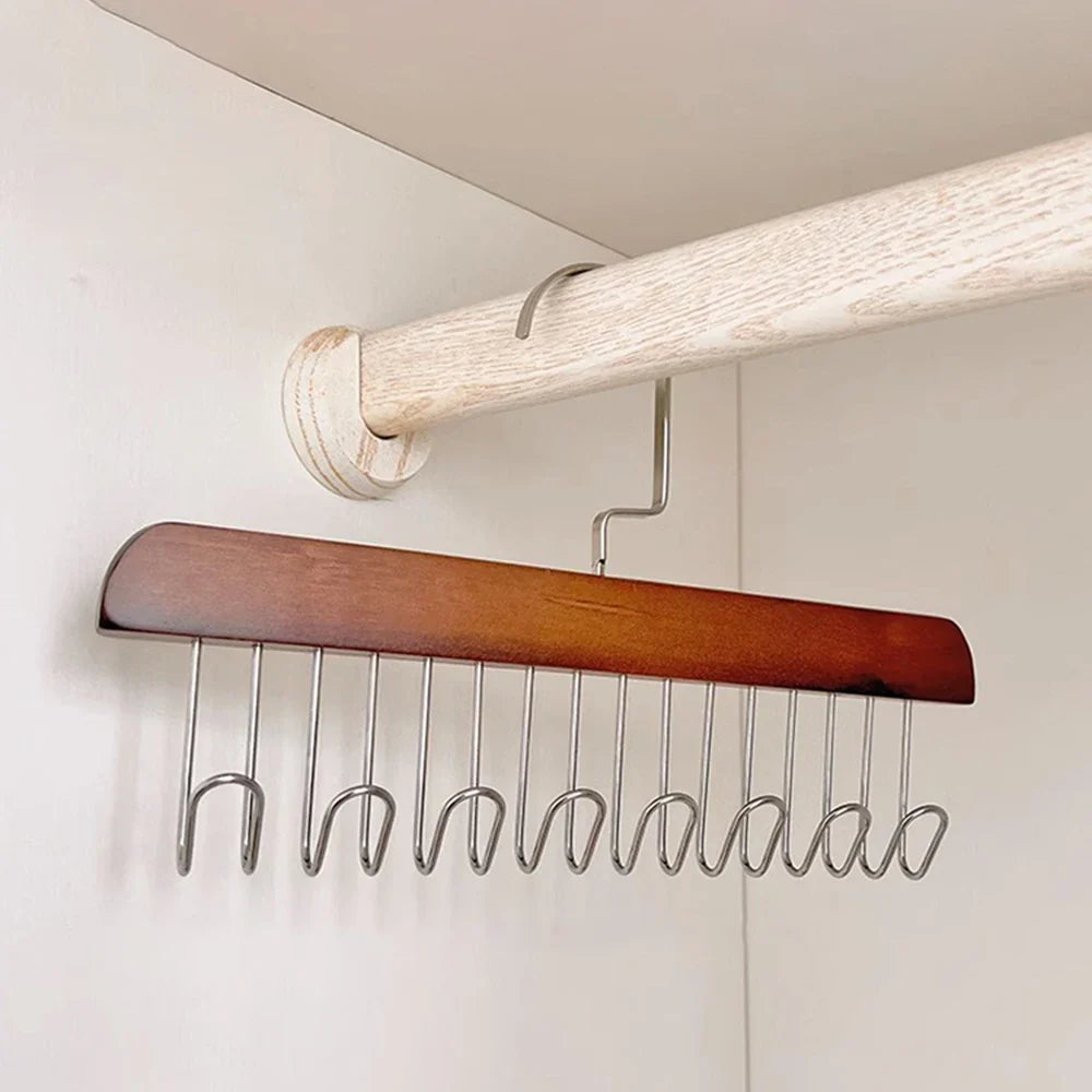 Multi-Layer Wooden Hanger with 8 Hooks | 360° Closet Organizer