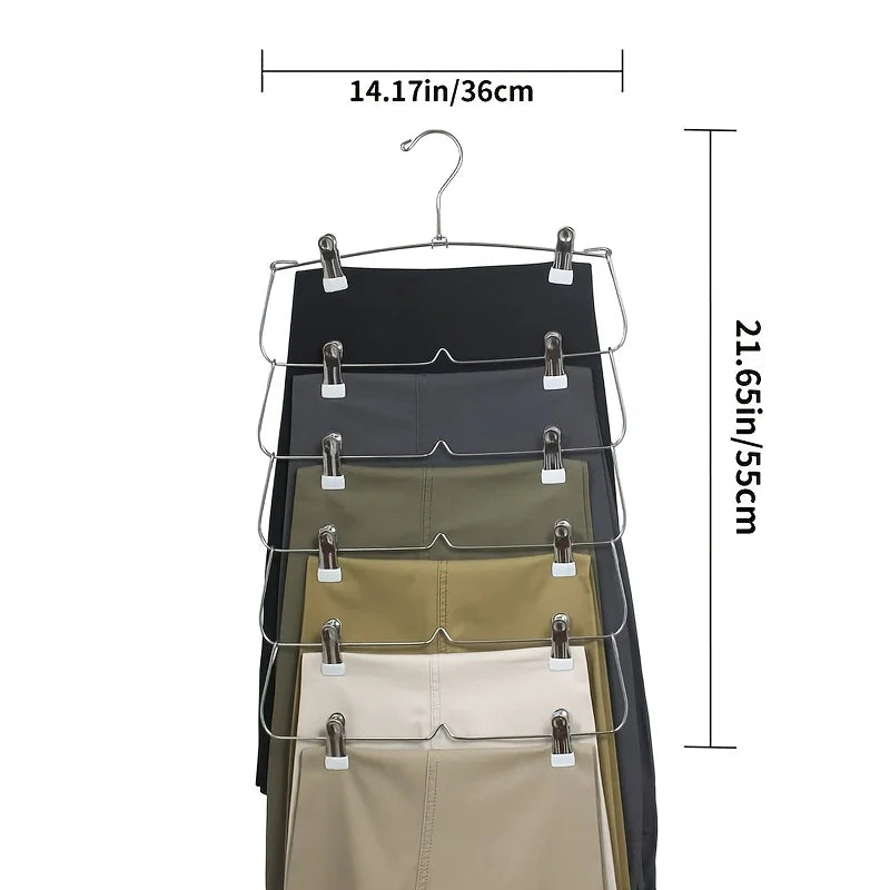 6-Tier Pants & Skirt Hangers with Clips | Closet Space Saver Clothes Hanger Organizer Peaceful Pleasures Health and Wellness