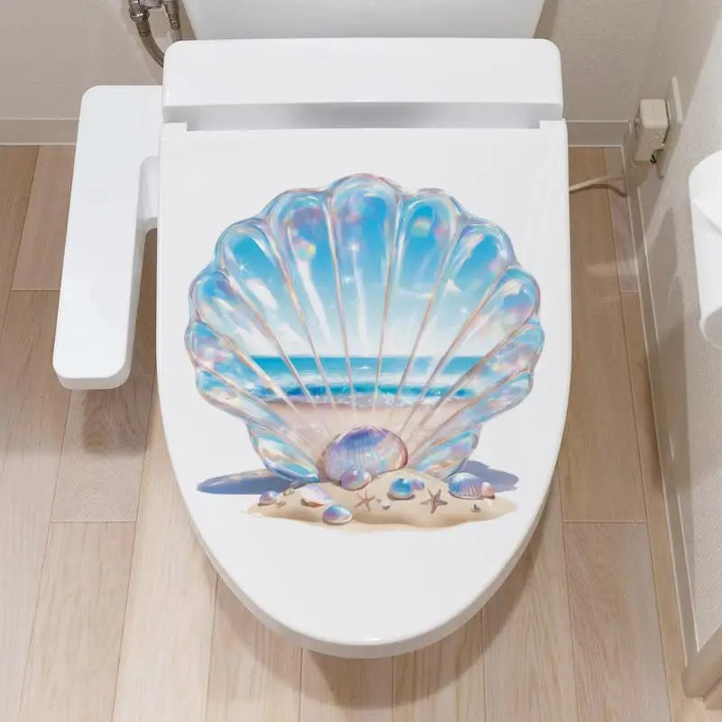 Ocean Toilet Sticker – Waterproof Seashell & Starfish Bathroom Decal