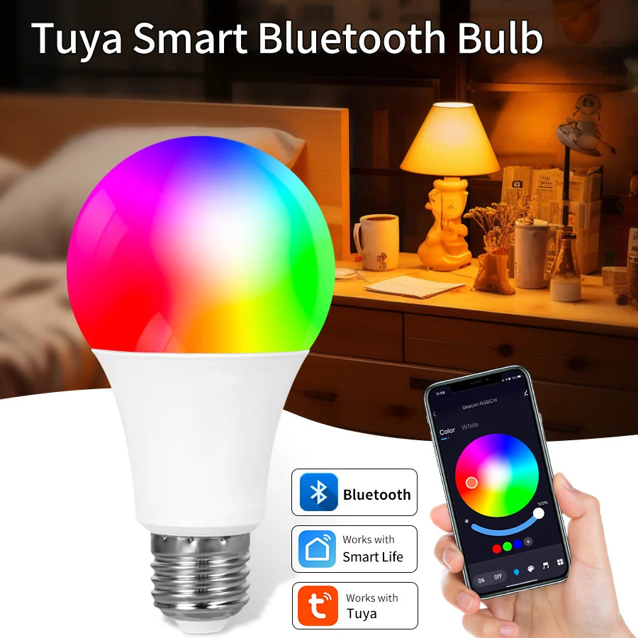 220V E27 Tuya Bluetooth Smart Bulb 9W 15W 18W Color Changeable LED RGB Lamp Dimmable Smart Life APP Control Timer Function Peaceful Pleasures Health and Wellness
