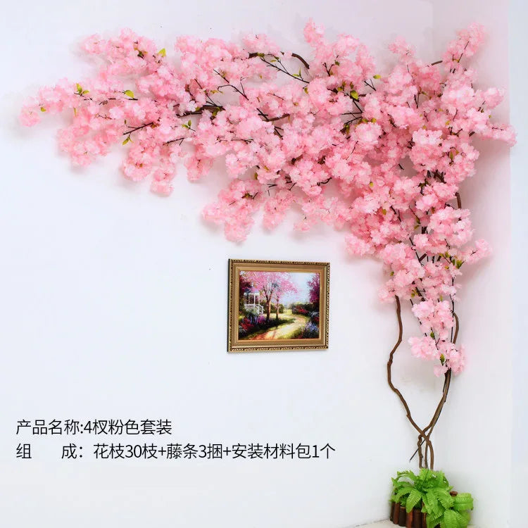 Artificial Cherry Blossom Tree Silk Flower Wall Vine Decor