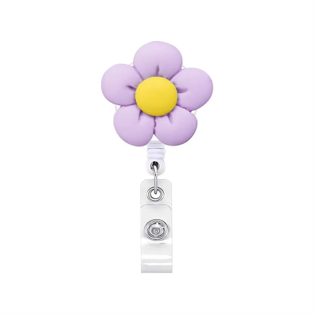 Cute Chest Card Flower Work Card Clip Keys Lanyard ID Card Clips Name Card Holder Nurse Badge Holder Retractable Badge Reel Peaceful Pleasures Health and Wellness Purple