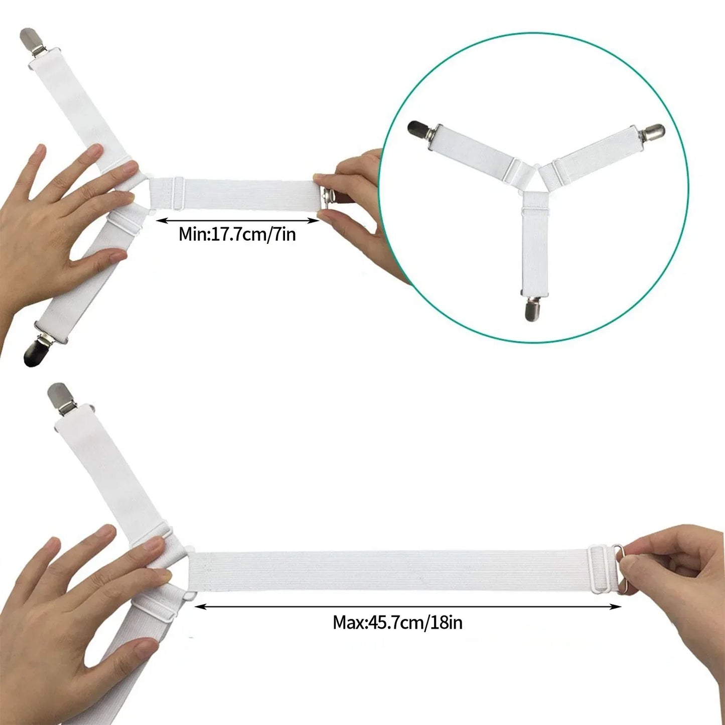 4-Pack Elastic Bed Sheet Holder Straps – 3-Way Corner Clips