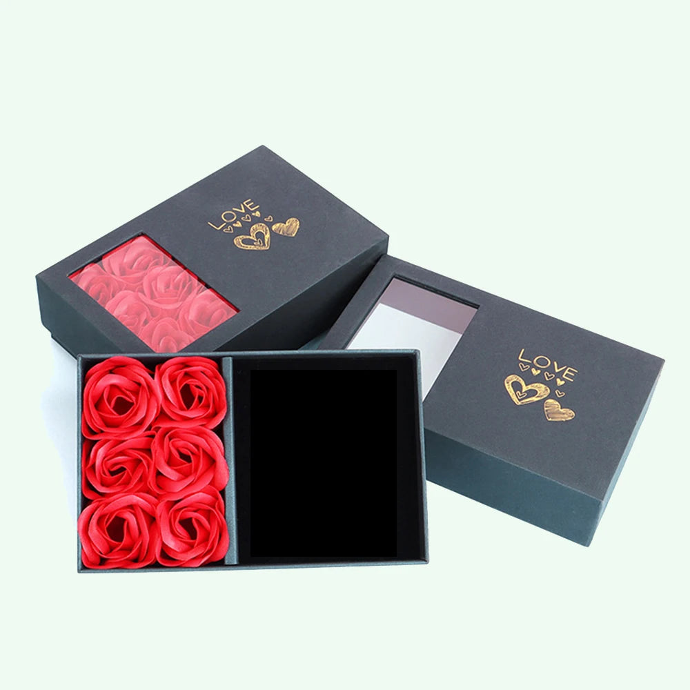 Jewelry Box Immortal Flower Jewelry Box Roses Window Valentine's Day Mother's Day Gift Box Ring Earrings Pendant Necklace Box Peaceful Pleasures Health and Wellness Blue