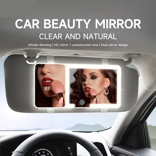 Car Sun Visor LED Makeup Mirror – HD 3X Magnifying & Dimmable Car Vanity Mirror Oasis Select WHITE