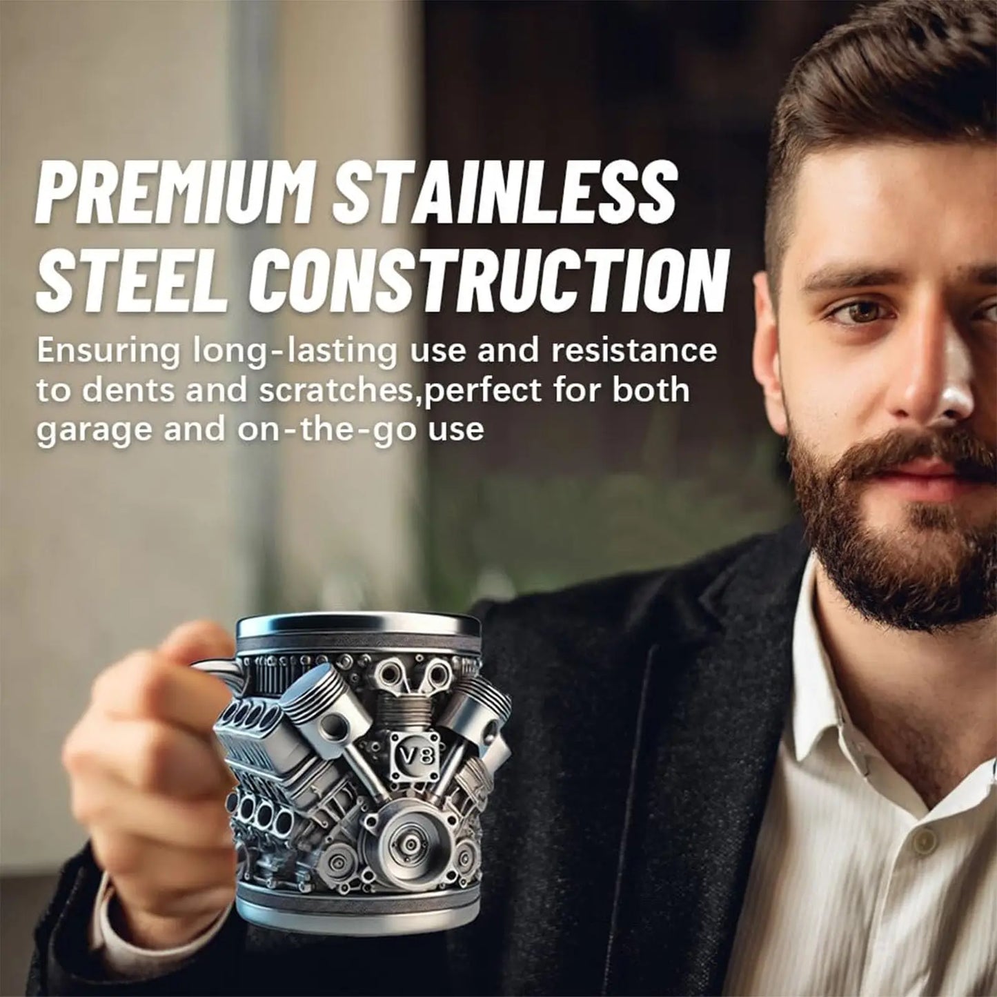 V8 & V6 Engine Design 15oz Stainless Steel Coffee Mug