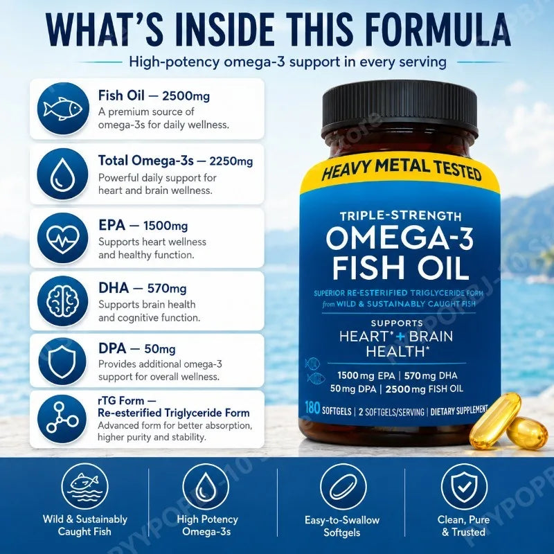 Omega 3 Fish Oil 2500mg EPA 1500mg DHA 570mg | 180 Softgels