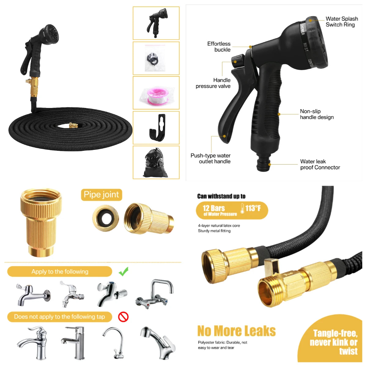 Expandable Garden Hose 25–150ft | No-Kink + 8-Pattern Nozzle