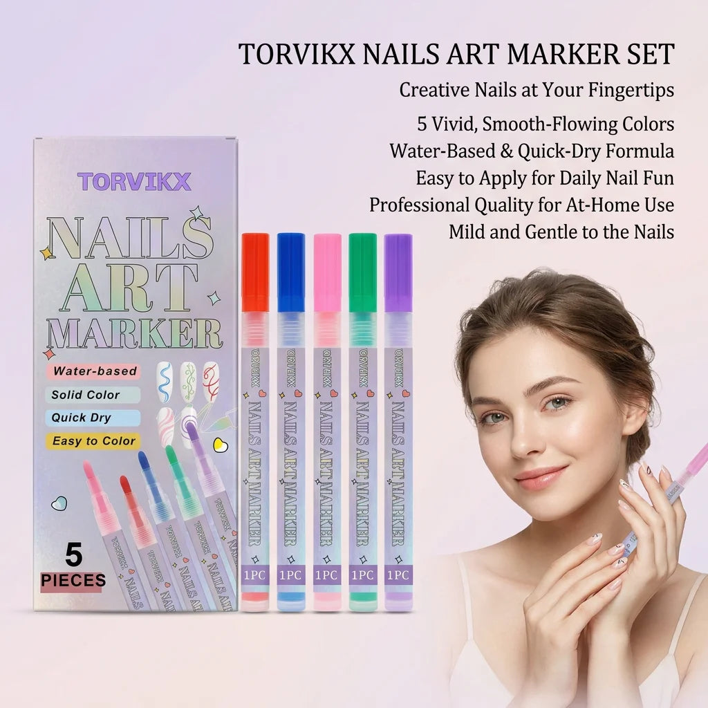Water-Based Nail Art Markers Set | 5pc Quick Dry Pens Nail Art Pens Peaceful Pleasures Health and Wellness