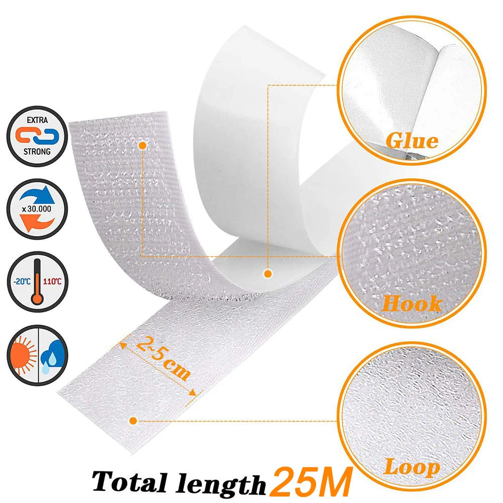 Self-Adhesive Hook & Loop Fastener Tape – 1M to 25M Rolls