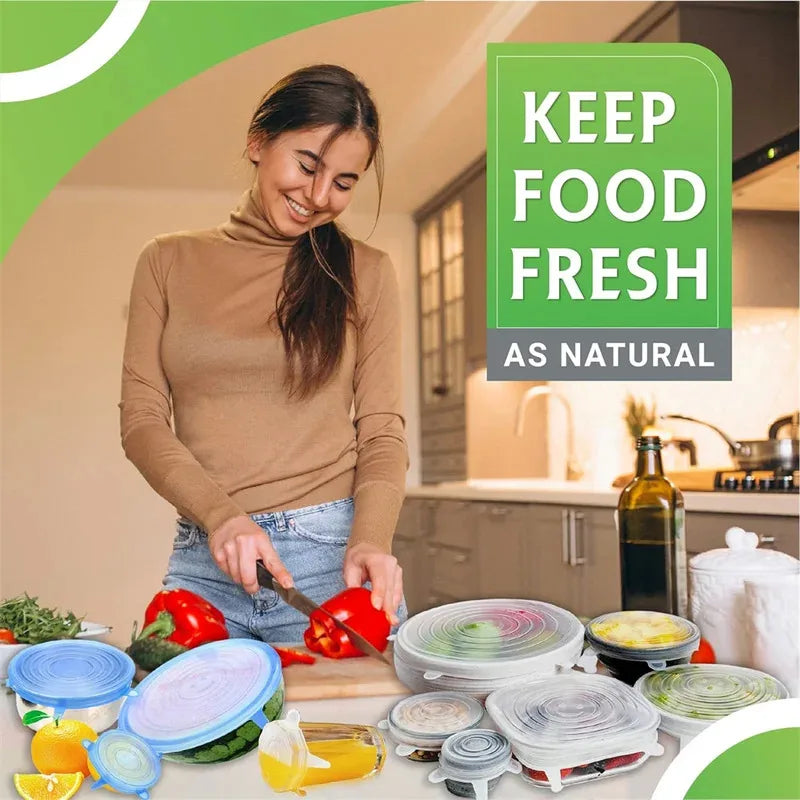 6Pcs Food Grade Silicone Preservation Cover Reusable Airtight Food Universal Dish Stretch Round Lids For Kitchen Accessories Peaceful Pleasures Health and Wellness