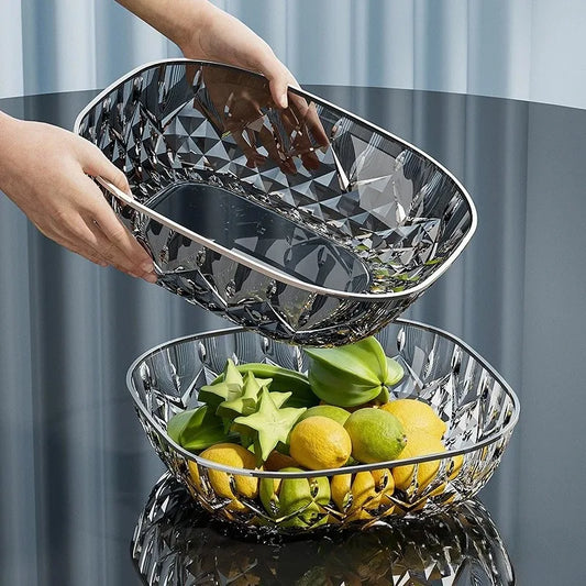 New Household Fruit Bowl Salad Dessert Biscuit Plate Plastic Square Transparent Tray Golden Edge Snack Plates Tableware Peaceful Pleasures Health and Wellness