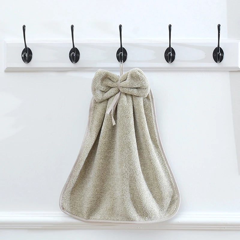 Bowknot Hanging Hand Towels – Soft Coral Fleece, Quick Dry