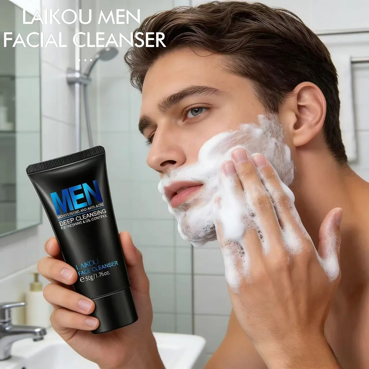 LAIKOU Men's Face Cleanser – Oil Control, Anti-Acne, 50g
