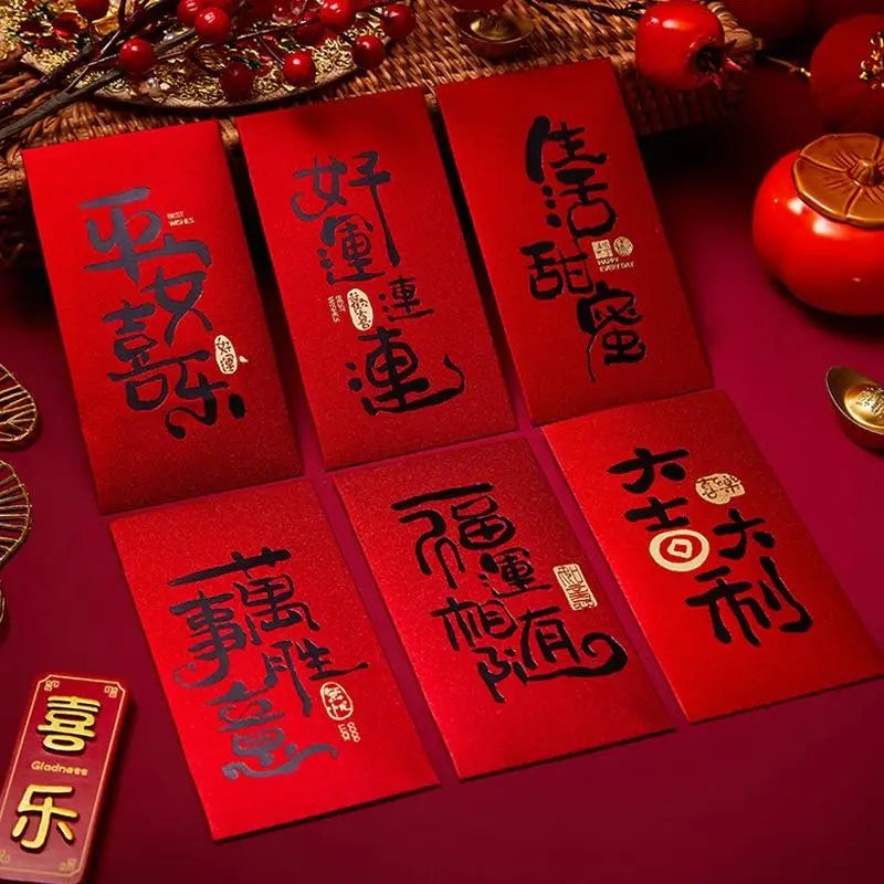 6-Pack Chinese Red Envelopes – Hot Stamping Bronzing Lucky Pockets