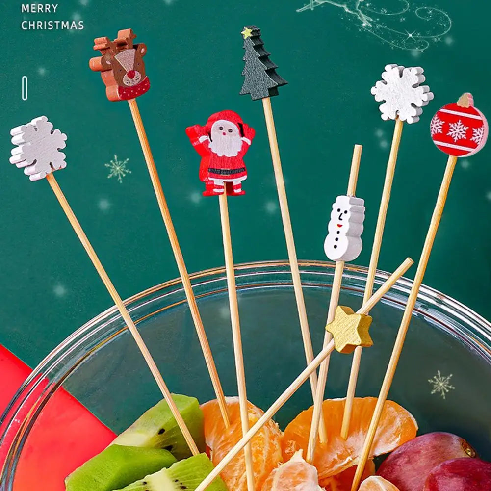 Christmas Bamboo Cocktail Picks 50/100pcs | Festive Food Sticks Holiday Food Picks Peaceful Pleasures Health and Wellness