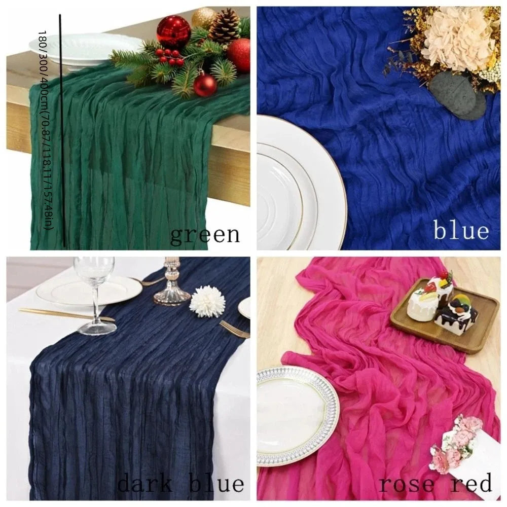 Crepe Table Runner Pleated Polyester Washable 180/300/400cm