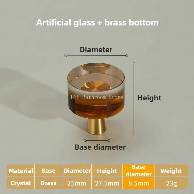 Solid Brass Crystal Glass Cabinet Pull Handle & Drawer Knob