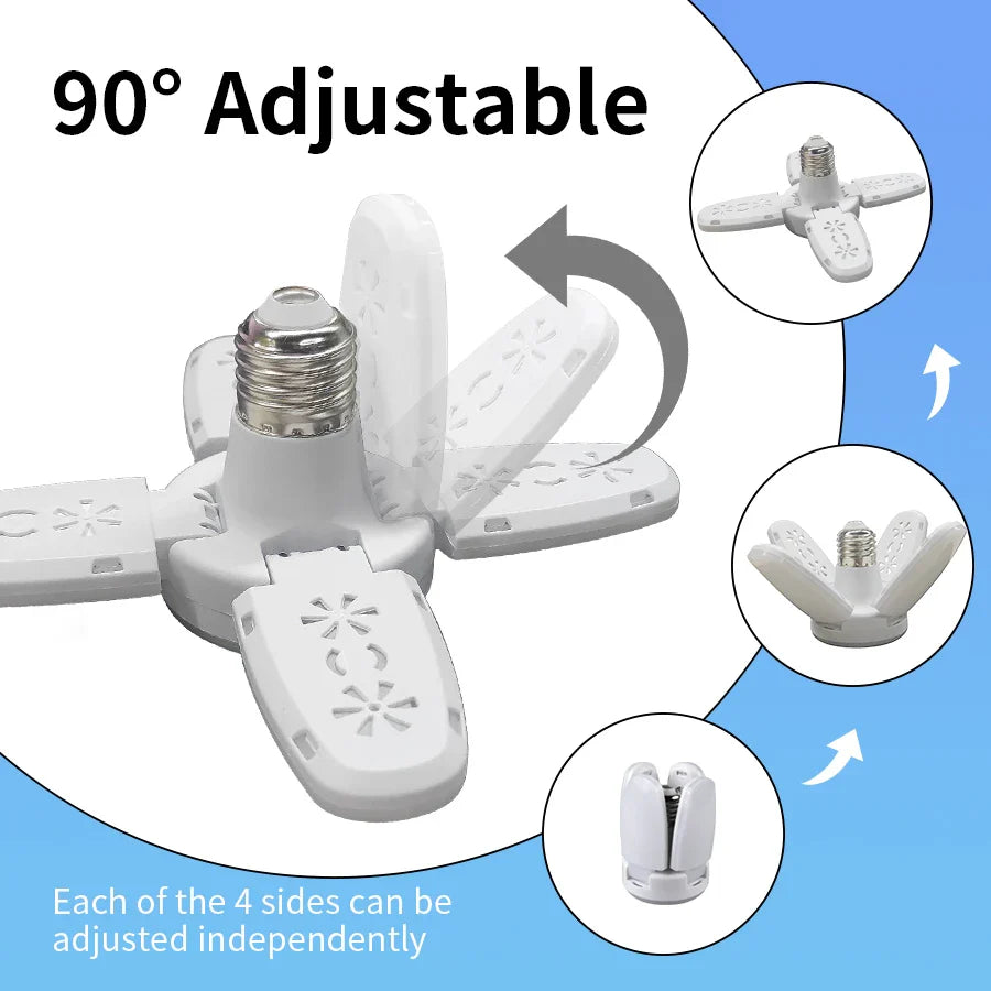 E27 Foldable Fan LED Bulb 28W 360° – Home Garage Warehouse