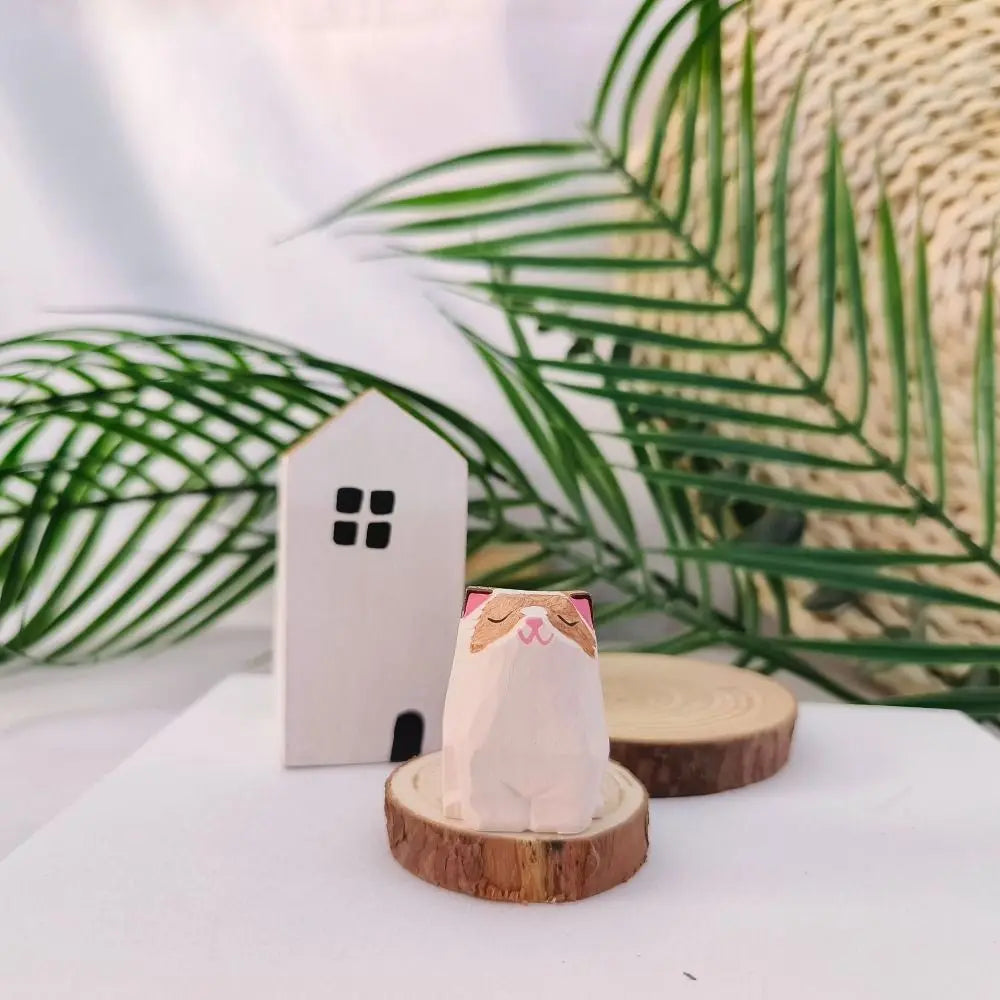 Mini Wooden Cat & Dog Figurine | Cute Painted Animal Statue